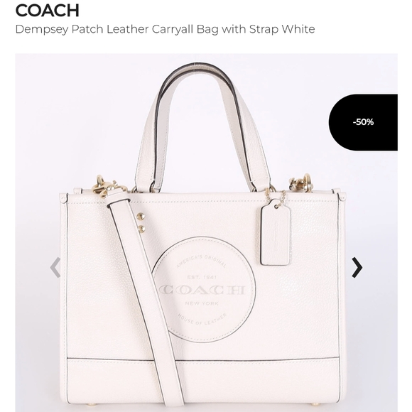 COACH Dempsey Patch Leather Carryall Bag with Strap White - Picture 8 of 8